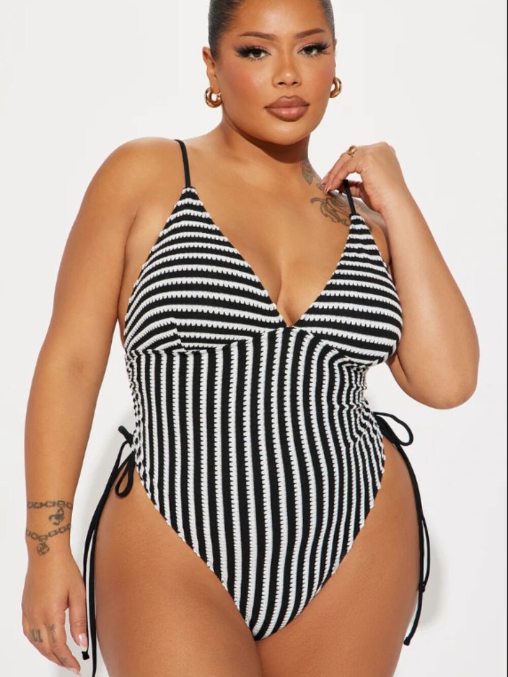 NWT Fashion Nova Size 2X Striped One Piece Swimsuit